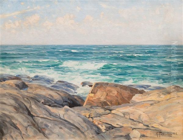 Cliffs By The Shore Oil Painting by Woldemar Toppelius