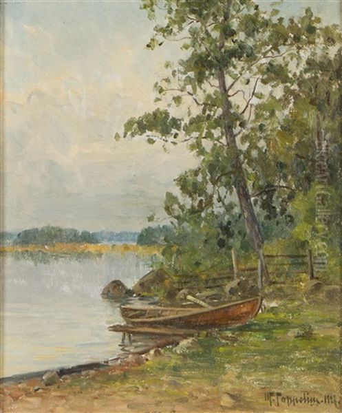 Lake Landscape Oil Painting by Woldemar Toppelius