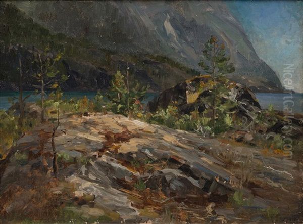 Norwegian Fjord Oil Painting by Woldemar Toppelius