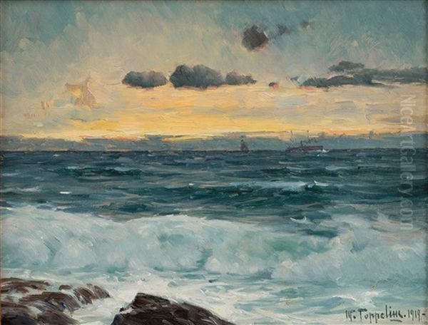 Sunset At The Shore Oil Painting by Woldemar Toppelius