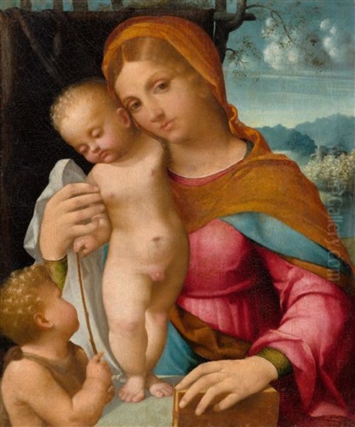 Madonna With Christ And John Oil Painting by Francesco di Marco India Torbido