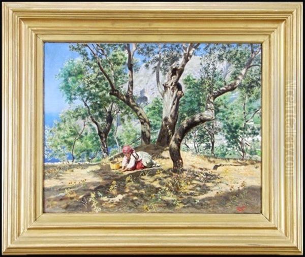 Girl Sorting Truffles Oil Painting by Angiolo Torchi