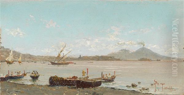 Fischer In Der Bucht Von Neapel Im Hintergrund Der Vesuv Oil Painting by Francesco Saverio Torcia