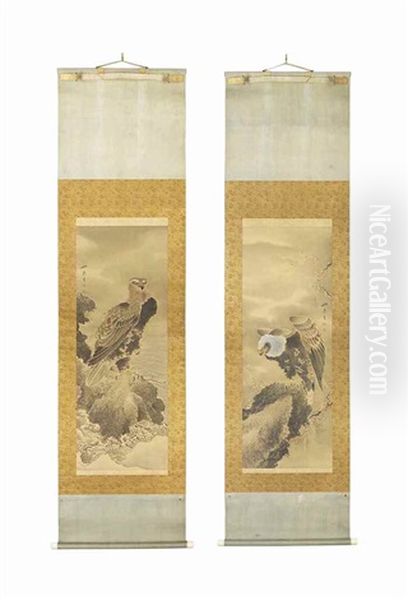 Two Eagles Oil Painting by Hijikata Torei