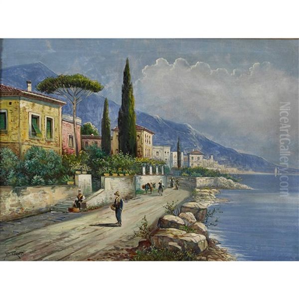 Sudliche Kustenstrasse Mit Zedern Und Pinien Oil Painting by Pietro Toretti