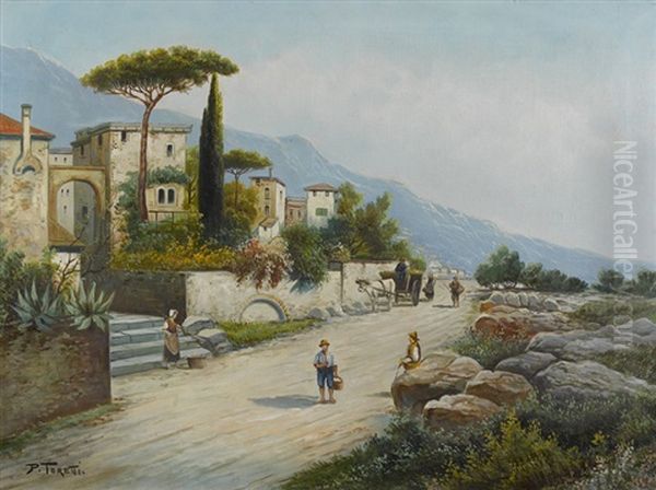 Wegpartie Am Gardasee Mit Hausern Oil Painting by Pietro Toretti