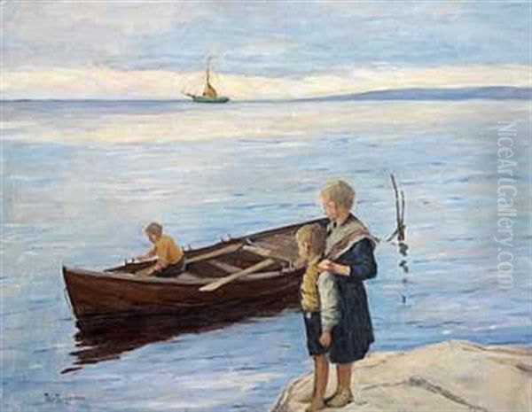 Gutter Ved Stranden Oil Painting by Thorvald Torgersen