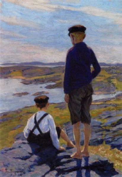 Born Ved Fjorden, Sommer Oil Painting by Thorvald Torgersen