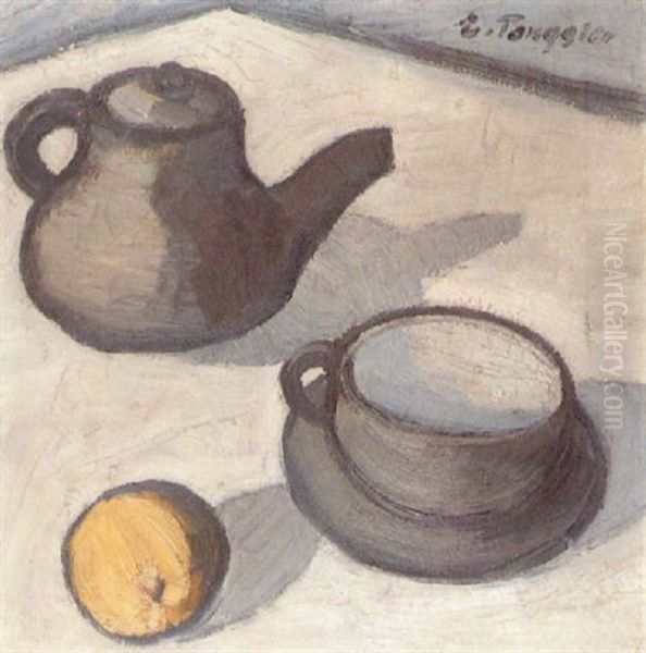 Stilleben Mit Teekanne Und Apfel Oil Painting by Erich Torggler