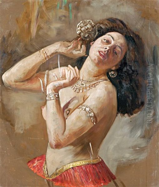 Arabic Dancer Oil Painting by Gyula Tornai