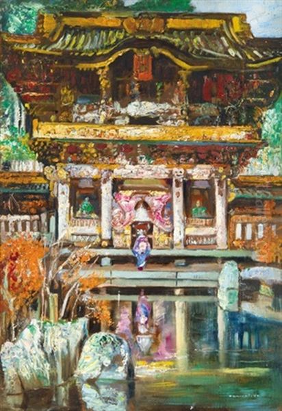 Pagoda Oil Painting by Gyula Tornai