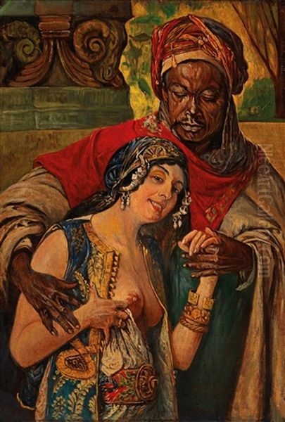 Oriental Couple Oil Painting by Gyula Tornai