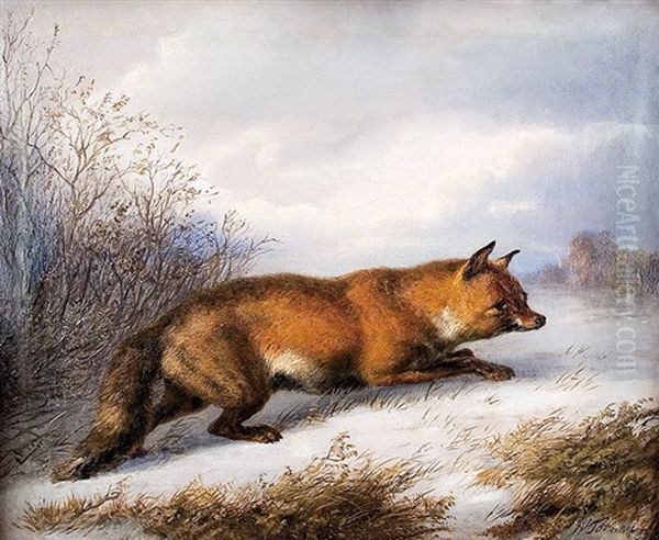 Schnurender Fuchs Oil Painting by Karl Wilhelm Tornau