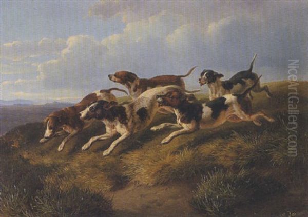 Hundemeute In Hugellandschaft Oil Painting by Karl Wilhelm Tornau