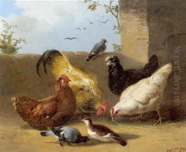 Huhner Am Bauernhof Oil Painting by Karl Wilhelm Tornau