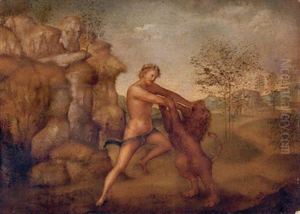 Hercules And The Nemean Lion Oil Painting by Jacopo Torni