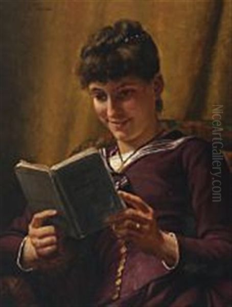 Young Girl With A Book Oil Painting by Wenzel Ulrik Tornoe