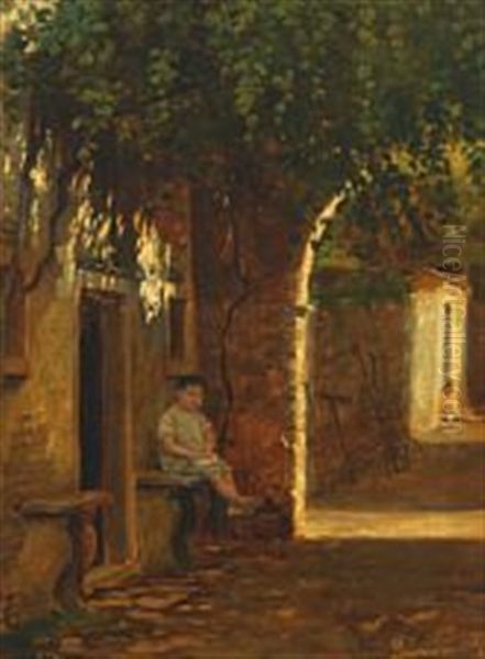 Street Scenery From Sirmione, Italy Oil Painting by Wenzel Ulrik Tornoe