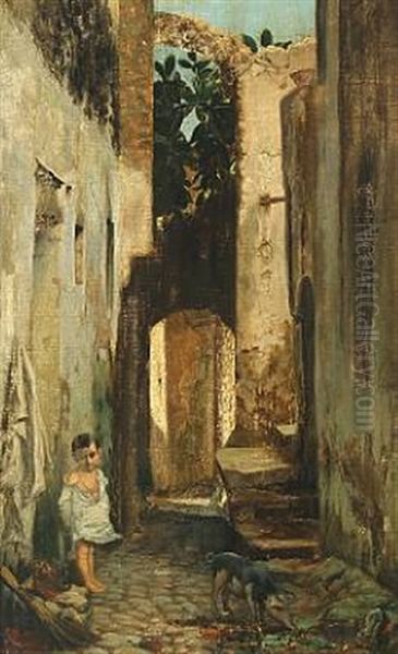 Alley In Rome Oil Painting by Wenzel Ulrik Tornoe