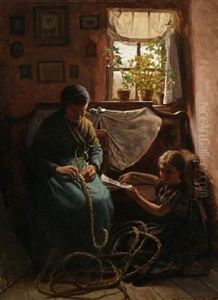 Ung Pige Med Sit Haandarbejde Oil Painting by Wenzel Ulrik Tornoe