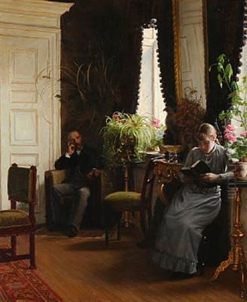 Sunday Afternoon In A Living Room Oil Painting by Wenzel Ulrik Tornoe