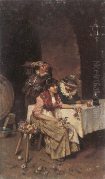 Corteggiamento Nell'osteria Oil Painting by Luigi Toro