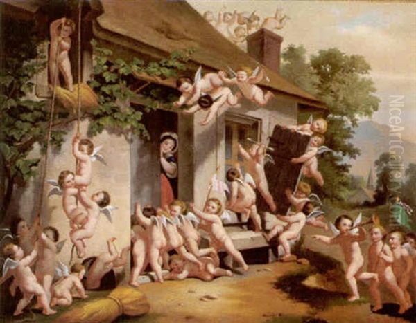 Die Versammlung Der Kleinen Engel Oil Painting by Eduard Toeroek