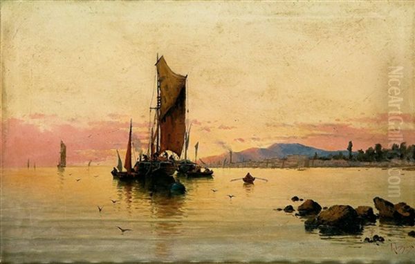 Vista Del Puerto De Malaga Oil Painting by Antonio de la Torre Lopez