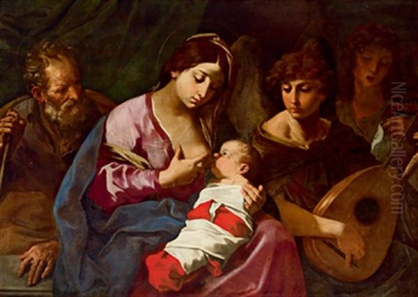 Die Heilige Familie Mit Zwei Musizierenden Engeln, La Sacra Famiglia Con Due Angeli Musicanti Oil Painting by Flaminio Torre