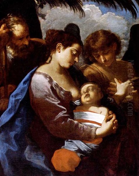 Madonna Con Il Bambino, San Giuseppe E Un Angelo Oil Painting by Flaminio Torre