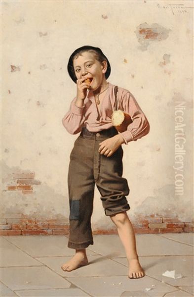 Young Italian Street Urchin Oil Painting by Giulio Del Torre