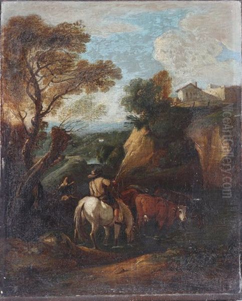 Paesaggio Con Pastore E Armenti Oil Painting by Bartolomeo Torreggiani