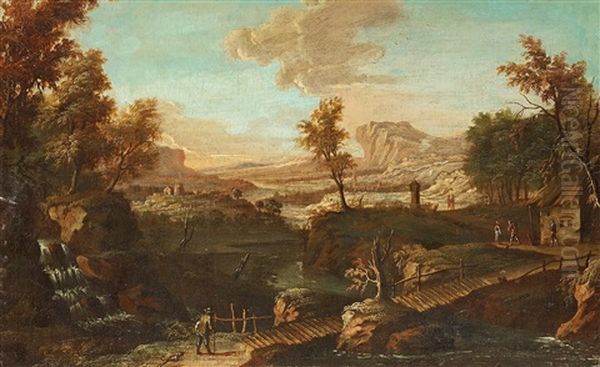 Landscape With River And Figures Oil Painting by Bartolomeo Torreggiani