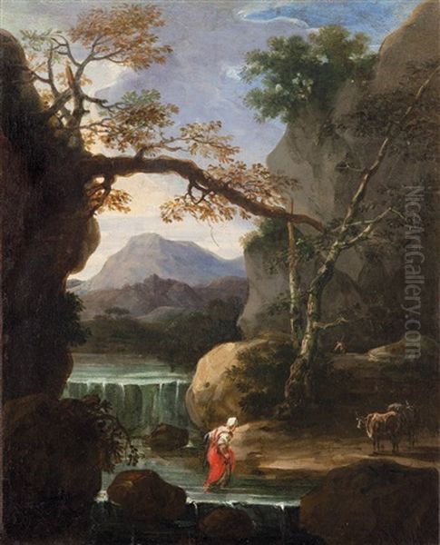 Paesaggio Fluviale Con Figure Oil Painting by Bartolomeo Torreggiani