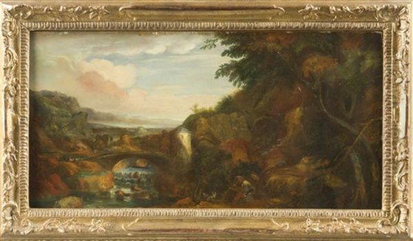 Italienische Landschaft Mit Brucke Uber Kleine Wasserstufe Und Figurenstaffage Oil Painting by Bartolomeo Torreggiani