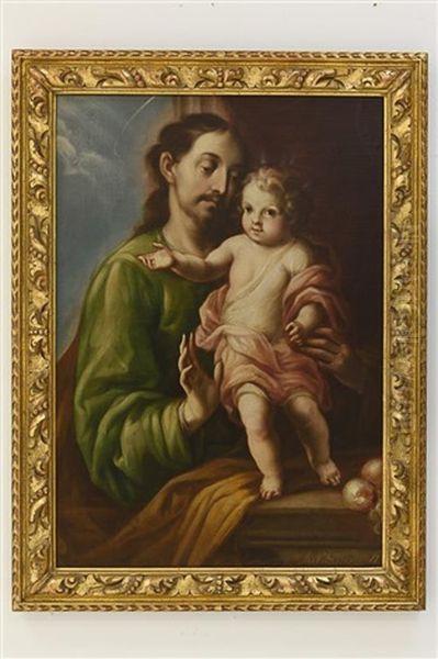 St. Joseph Holding The Infant Christ, C. 1737 Oil Painting by Antonio De Torres