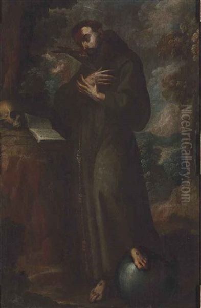 Saint Francis Of Assisi (collab. W/workshop) Oil Painting by Antonio De Torres