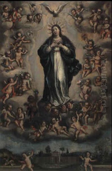 Virgen Pursma Rodeada De Angeles by Antonio De Torres