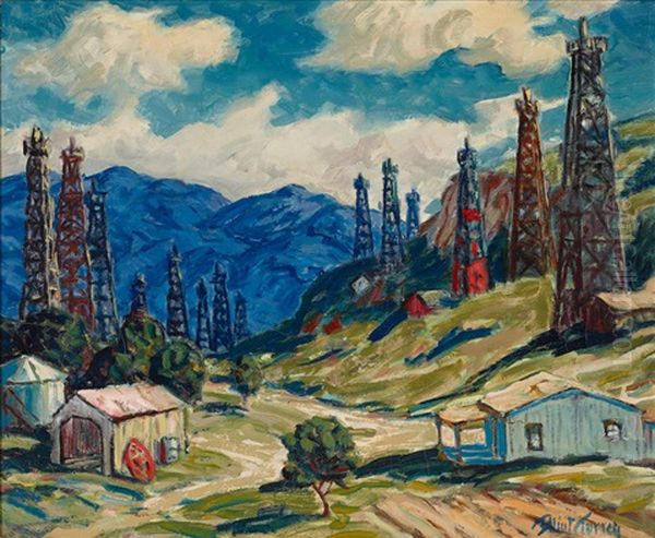 Oil Derricks, Southern California Oil Painting by Elliot Bouton Torrey