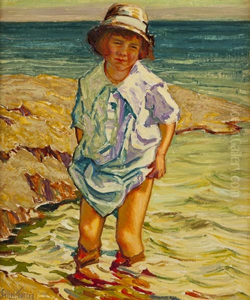 Child Wading Oil Painting by Elliot Bouton Torrey