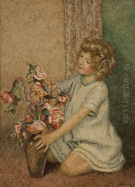 Child With Flowers Oil Painting by Elliot Bouton Torrey