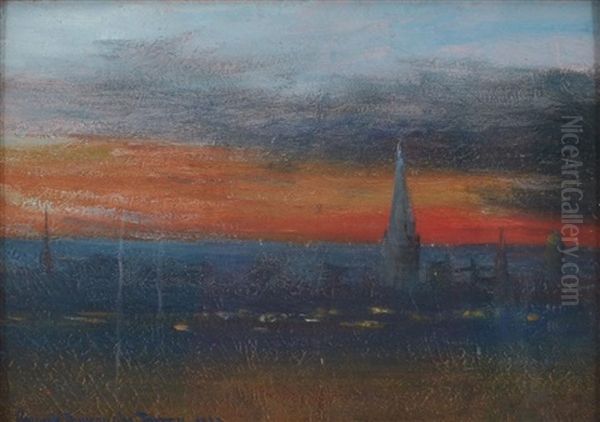 City Rooftop Sunset Oil Painting by George Burroughs Torrey