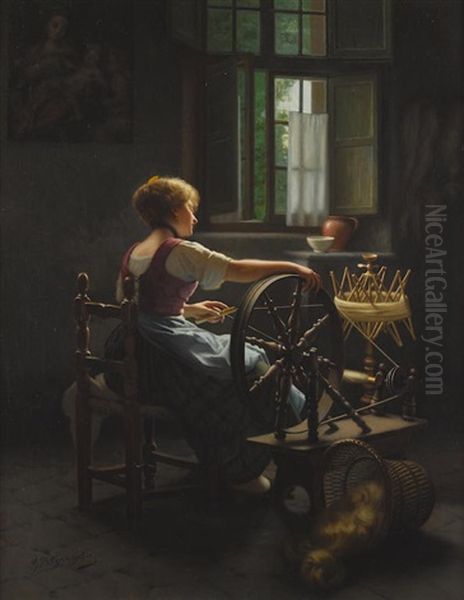 A Maiden At Work Oil Painting by Giovanni Battista Torriglia