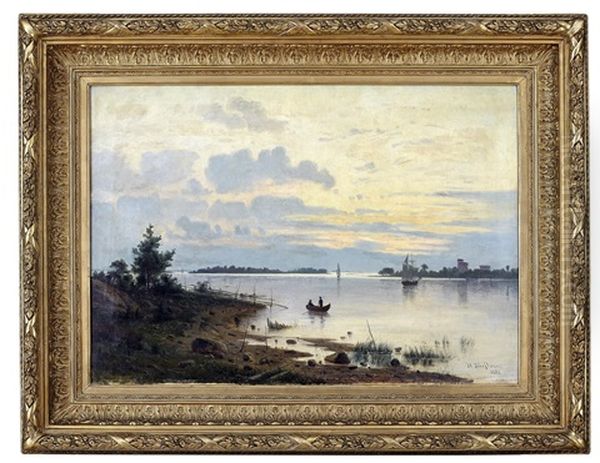 Skargardslandskap Med Roddbat Och Segelfartyg Oil Painting by Harald (Sten H.) Torsslow