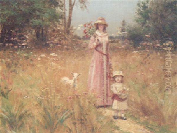 Gathering Flowers In A Meadow by Victor Tortez