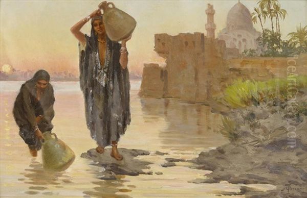 A View Of Two Water Gatherers By A Mosque Oil Painting by Odoardo Toscani