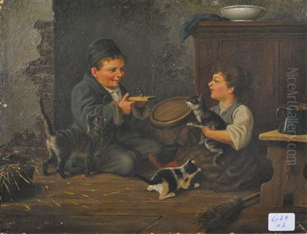 Enfants Et Chats Oil Painting by Giovanni Toscano