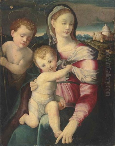 The Madonna And Child With The Infant Saint John The Baptist Oil Painting by Michele Tosini