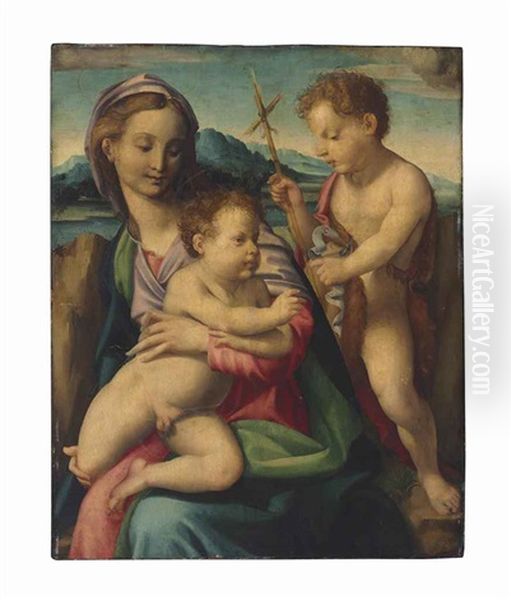 The Madonna And Child With The Infant Saint John The Baptist Oil Painting by Michele Tosini