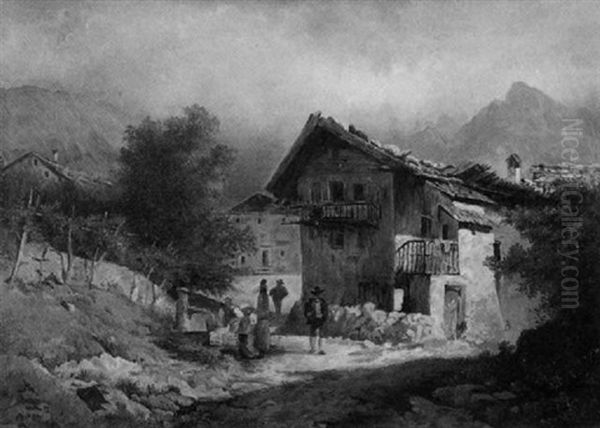 Tiroler Gebirgsdorf Oil Painting by Alois Tott